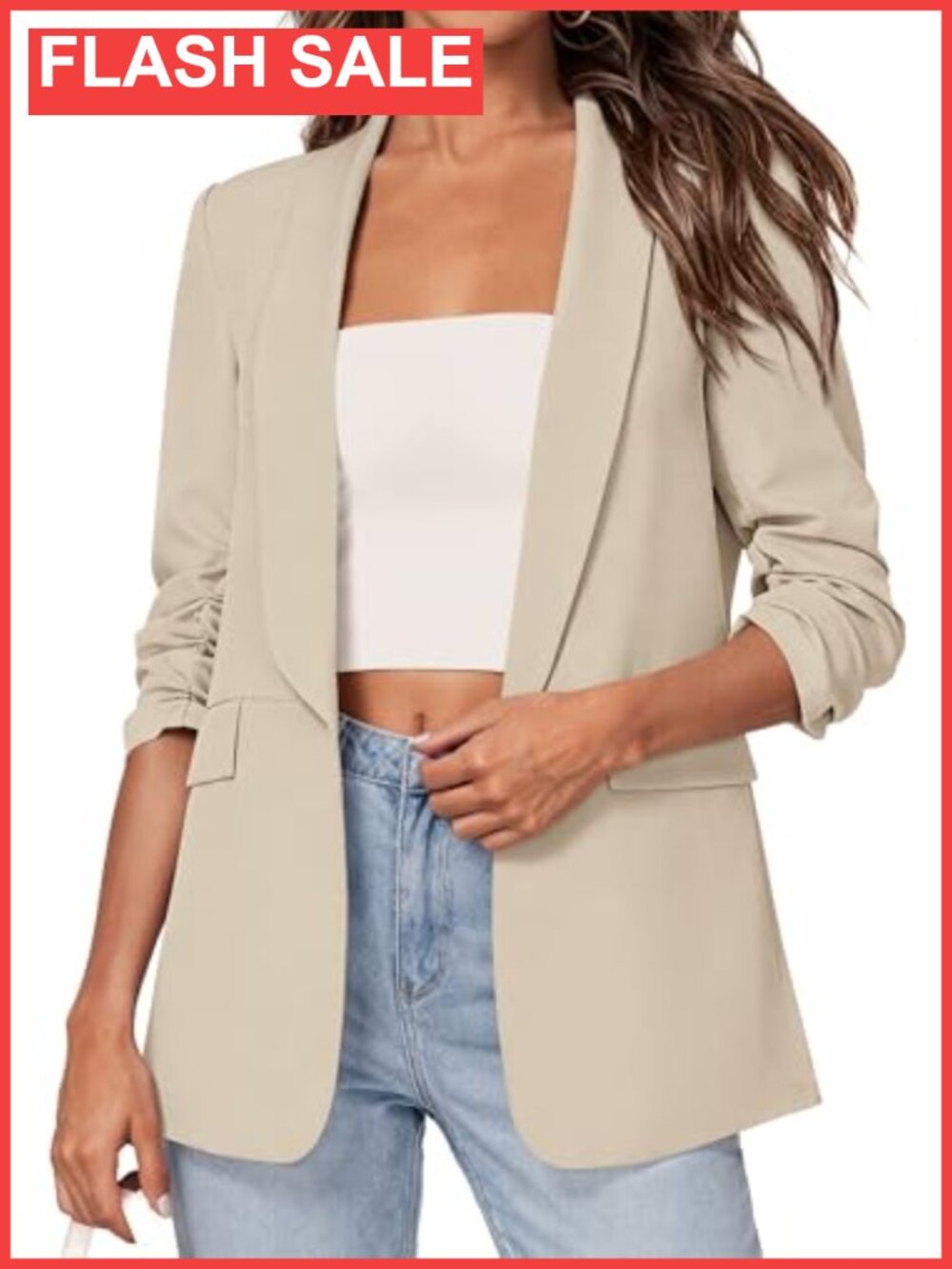 Women's Summer Blazer Business Casual 3/4 Sleeve Open Front